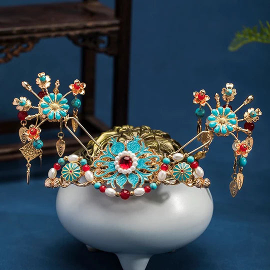 Discover the beauty and versatility of the Chinese Hairpin Set Collection. This curated collection features a variety of traditional Chinese hairpins, each exquisitely designed with intricate details and cultural significance. From floral-inspired designs to ornate motifs, this collection offers a range of options to complement your Hanfu ensemble or add a touch of elegance to any hairstyle.