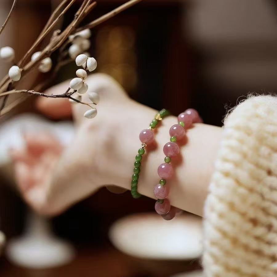 Sakura Rain Pink & Green Beaded Bracelet