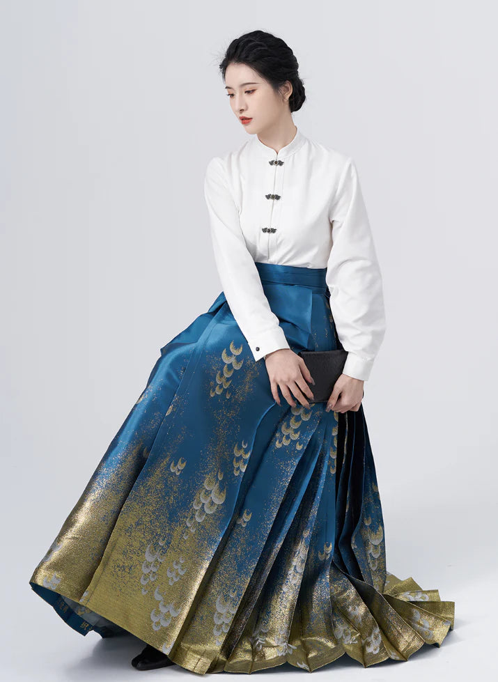 Elevate your style with the Blue Dream Elegance Modern Hanfu Ensemble, a harmonious blend of modern sophistication and timeless beauty. Immerse yourself in the allure of our Modern Hanfu collection, seamlessly capturing the essence of tradition with a contemporary touch. Discover the sophistication and grace of traditional Chinese fashion with the Blue Dream Elegance