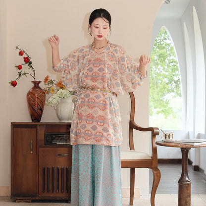 Retro Pattern Round-Collar Hanfu Set （Chihe）