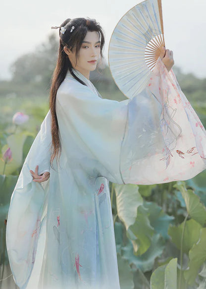 Step into tranquility with the Elegant Lotus Jiaoling Ruqun, a serene addition to Moon Hanfu&