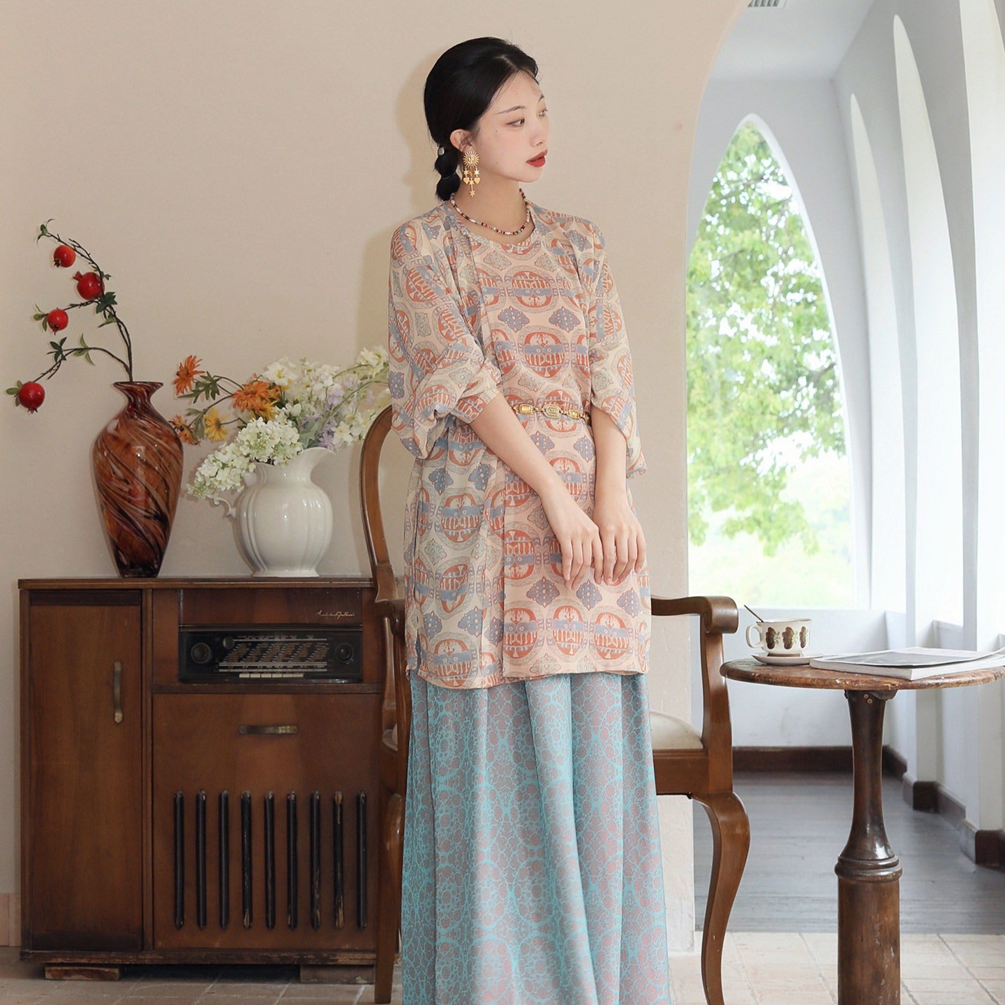 Retro Pattern Round-Collar Hanfu Set （Chihe）