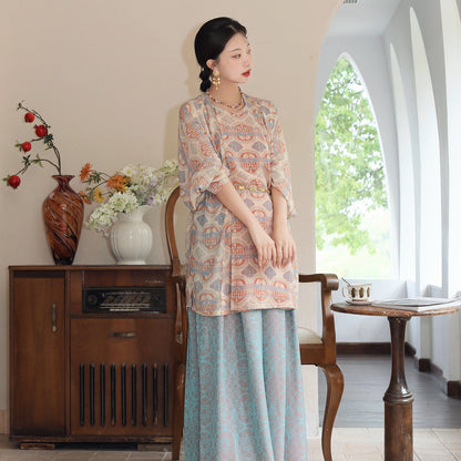Retro Pattern Round-Collar Hanfu Set （Chihe）