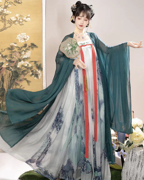 Immerse yourself in elegance with the Qixiong Ruqun, beautifully captured in the Graceful Gwen ensemble. This captivating attire effortlessly merges tradition with contemporary charm. Step into the sophisticated allure of this outfit, embodying a graceful and timeless style that adds a touch of refinement to your wardrobe.