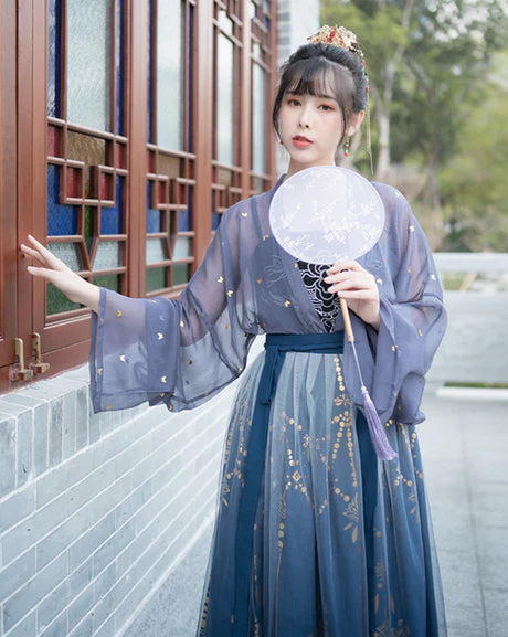 Qiyao Ruqun, Seraphina - Song Dynasty-inspired polyester ensemble with camisole, top, and wrapped skirt. Timeless elegance for themed events or a touch of historical charm in your wardrobe. High-quality comfort for casual or special occasions.