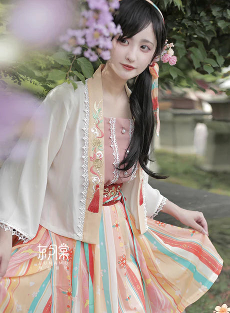 Dazzling Doria Modern Hanfu Ensemble - Timeless Elegance Revived. Illuminate your style with Doria, a radiant fusion of modern sophistication and ancient charm. Immerse yourself in the revived elegance of our Modern Hanfu collection, capturing the essence of tradition with a contemporary touch.