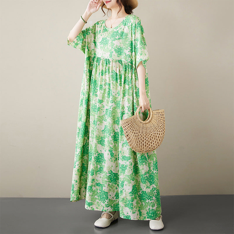 Bohemian Green Flowers  Retro Pullover Dress