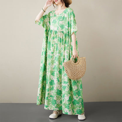 Bohemian Green Flowers  Retro Pullover Dress