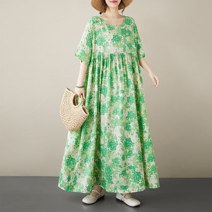 Bohemian Green Flowers  Retro Pullover Dress