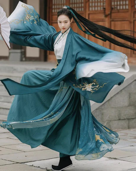 Step into elegance with the Elegant Emily Jiaoling Ruqun, a sophisticated addition to Moon Hanfu&