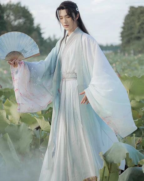 Step into tranquility with the Elegant Lotus Jiaoling Ruqun, a serene addition to Moon Hanfu&