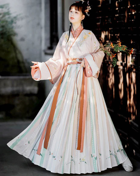 Step into elegance with Lauren Jiaoling Ruqun, a timeless fusion of tradition and contemporary allure inspired by the Wei Jin Dynasty. Immerse yourself in the distinctive style of cross-collared and wide-sleeved garments, echoing the iconic Jin Ru 晋襦 and Za Ju 杂裾 fashion trends. Elevate your connection to Chinese tradition through Moon Hanfu&