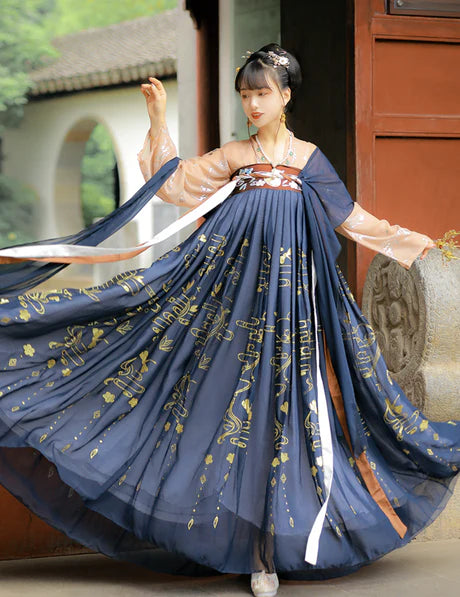 Immerse yourself in the divine beauty of the Qixiong Ruqun, elegantly captured in the Celestial Eden ensemble. This captivating attire effortlessly blends tradition with a celestial touch of contemporary charm. Step into the heavenly allure of this outfit, embodying a timeless and ethereal style that adds a touch of celestial grace to your wardrobe.