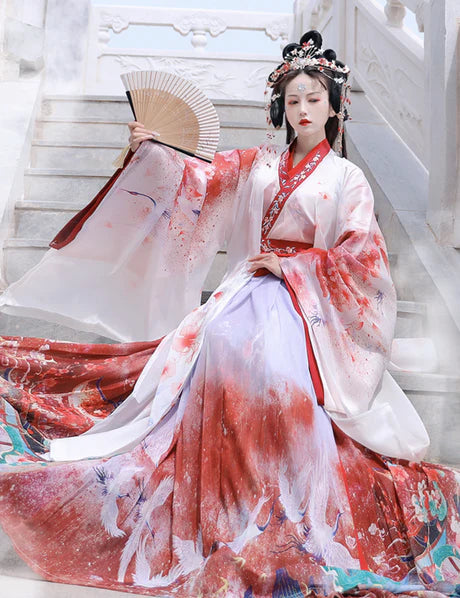 Step into elegance with Maria Jiaoling Ruqun, a captivating tribute to the grace of the Wei Jin Dynasty. Immerse yourself in the distinctive style of cross-collared and wide-sleeved garments, inspired by the iconic Jin Ru 晋襦 and Za Ju 杂裾 fashion trends. Elevate your connection to the rich traditions of Chinese fashion with Moon Hanfu&