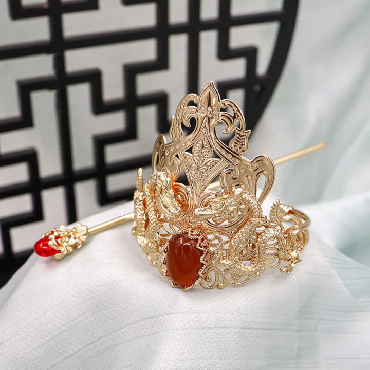 Prince Hanfu Crown - Embrace the regal splendor with the Prince Hanfu Crown. Its majestic design and opulent details exude authority and elegance, making you feel like a distinguished prince. Perfect for formal events and adding a touch of nobility to your Hanfu ensemble.