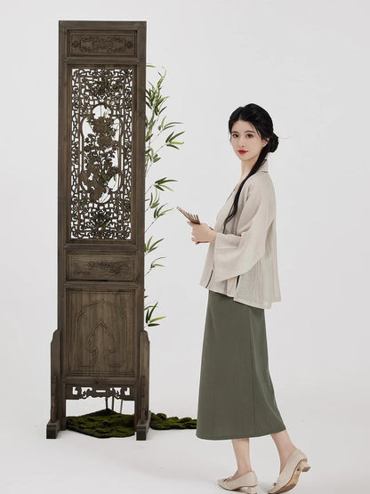 Immerse yourself in the graceful blend of Elegant Bamboo Fusion Modern Hanfu—a harmonious marriage of tradition and contemporary allure. Elevate your wardrobe with this captivating ensemble, embodying the timeless beauty of ancient Chinese fashion. The Elegant Bamboo Fusion Hanfu invites you to rediscover grace and cultural richness, seamlessly blending tradition with a touch of modern sophistication.