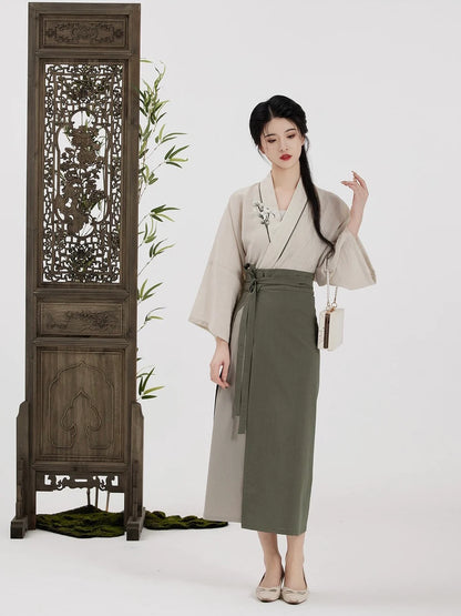 Immerse yourself in the graceful blend of Elegant Bamboo Fusion Modern Hanfu—a harmonious marriage of tradition and contemporary allure. Elevate your wardrobe with this captivating ensemble, embodying the timeless beauty of ancient Chinese fashion. The Elegant Bamboo Fusion Hanfu invites you to rediscover grace and cultural richness, seamlessly blending tradition with a touch of modern sophistication.