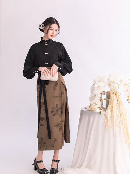 Embrace contemporary allure with our Modern Hanfu, Kaedee—an exquisite fusion of tradition and chic sophistication. This captivating ensemble pays homage to cultural heritage while embodying the modern woman&