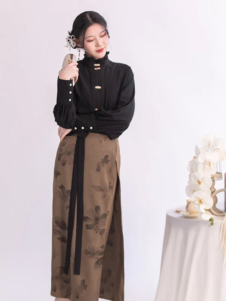 Embrace contemporary allure with our Modern Hanfu, Kaedee—an exquisite fusion of tradition and chic sophistication. This captivating ensemble pays homage to cultural heritage while embodying the modern woman&