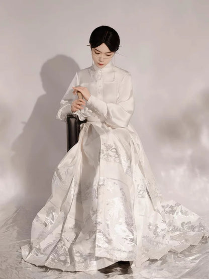 Elevate your style with the Regal Elegance Modern Hanfu Ensemble, a harmonious blend of modern sophistication and timeless beauty. Immerse yourself in the allure of our Modern Hanfu collection, seamlessly capturing the essence of tradition with a contemporary touch. Discover the sophistication and grace of traditional Chinese fashion with the Regal Elegance