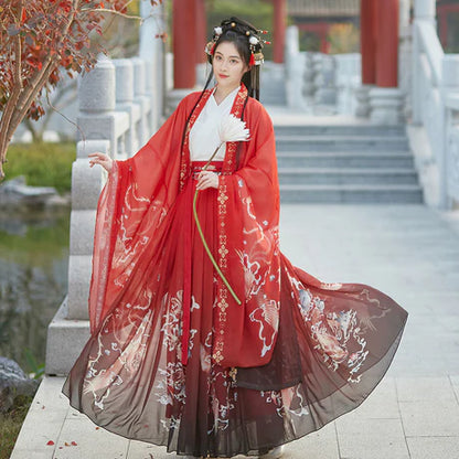 Step into timeless beauty with Dia Jiaoling Ruqun, a captivating blend of tradition and contemporary allure inspired by the Wei Jin Dynasty. Immerse yourself in the distinctive style of cross-collared and wide-sleeved garments, echoing the iconic Jin Ru 晋襦 and Za Ju 杂裾 fashion trends. Elevate your connection to Chinese tradition through Moon Hanfu&