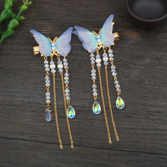 Flutter into elegance with the Butterfly Whimsy Chinese Hair Clips from Moon Hanfu&