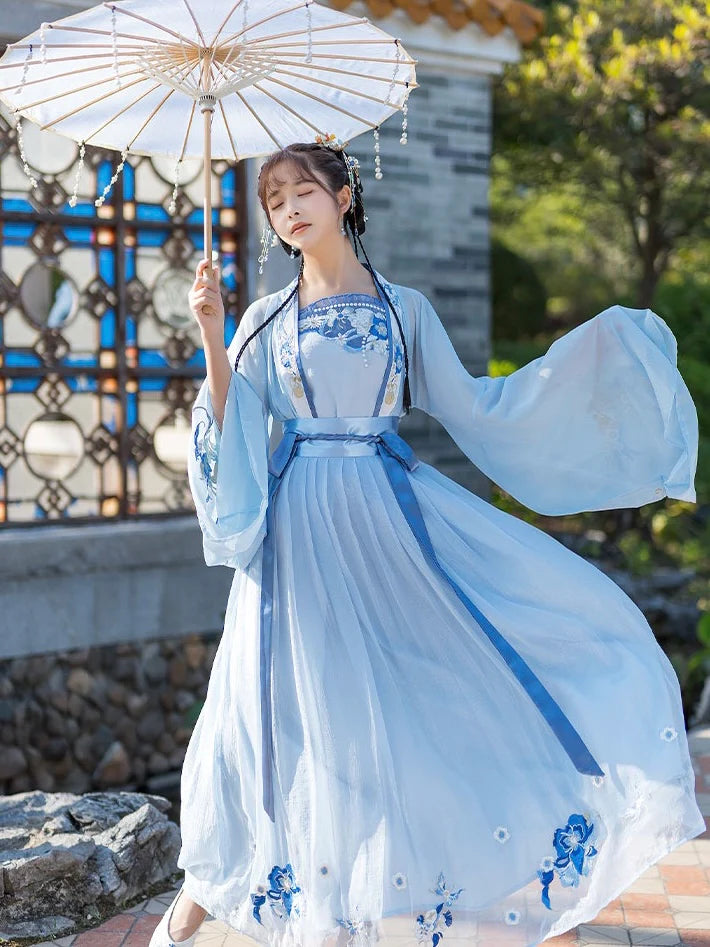 Immerse yourself in the beauty of blue with the Beautiful Blue Qiyao Ruqun from Moon Hanfu&