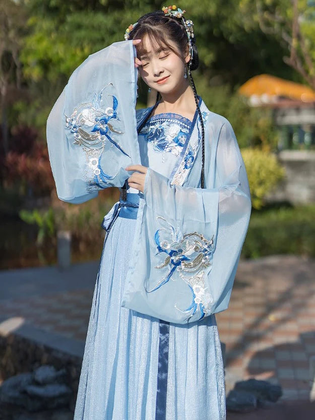 Immerse yourself in the beauty of blue with the Beautiful Blue Qiyao Ruqun from Moon Hanfu&