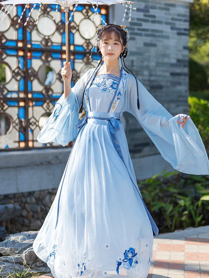 Immerse yourself in the beauty of blue with the Beautiful Blue Qiyao Ruqun from Moon Hanfu&