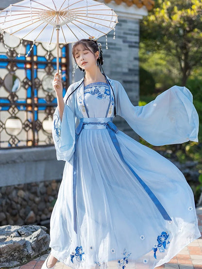 Immerse yourself in the beauty of blue with the Beautiful Blue Qiyao Ruqun from Moon Hanfu&