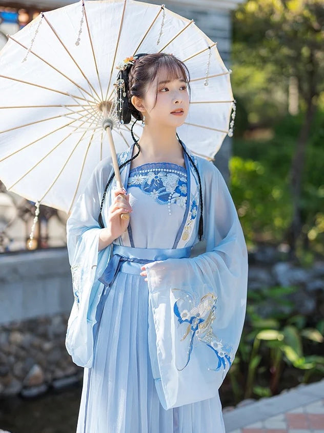 Immerse yourself in the beauty of blue with the Beautiful Blue Qiyao Ruqun from Moon Hanfu&