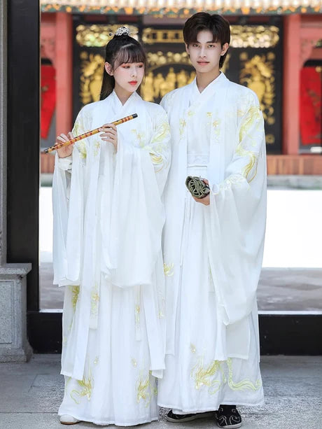 Unleash majesty with the Majestic Golden Dragon Jiaoling Ruqun, a resplendent addition to Moon Hanfu&