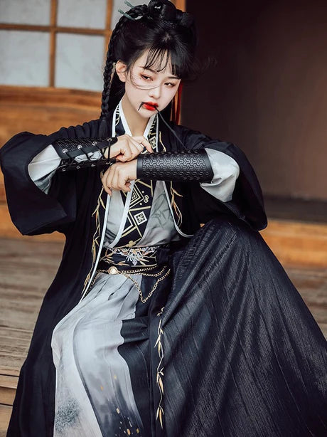 Unleash the mystique with the Mysterious Dark Knight Jiaoling Ruqun, a captivating addition to Moon Hanfu&