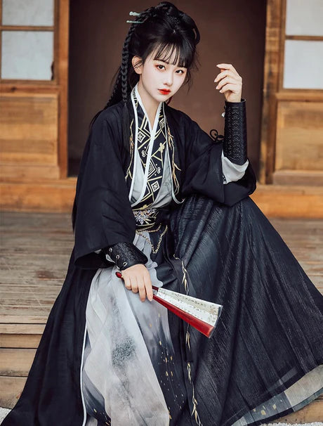 Unleash the mystique with the Mysterious Dark Knight Jiaoling Ruqun, a captivating addition to Moon Hanfu&