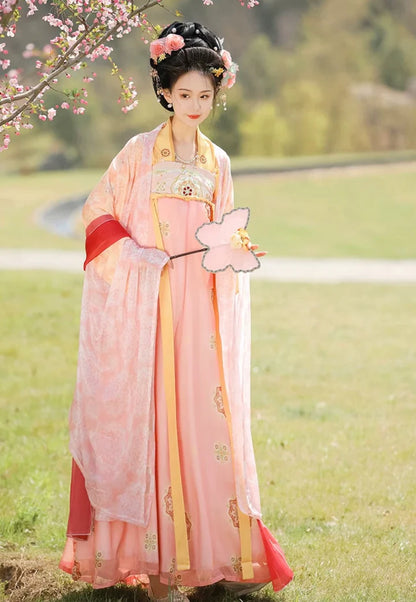 Bask in the radiance of our Radiant Qixiong Ruqun, Sunny Coral—a vibrant ensemble that brings the warmth of the sun and timeless elegance together in perfect harmony.