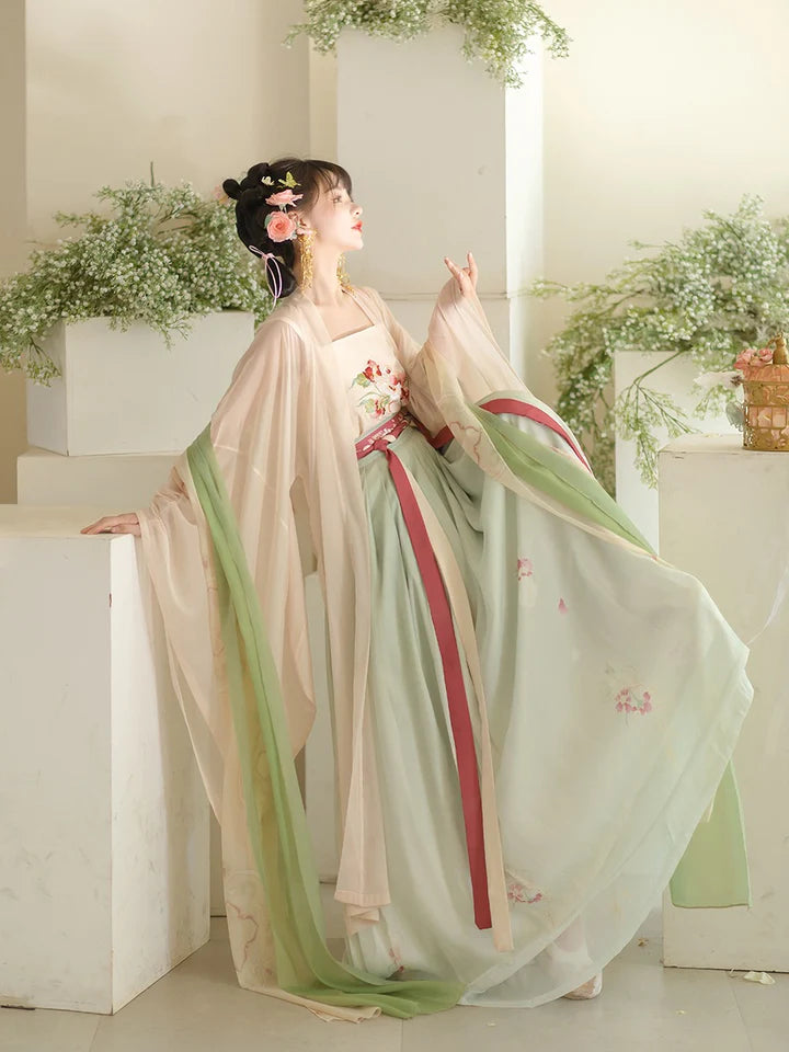 Serene Lily Qiyao Ruqun Ensemble - Song Dynasty Style. Embrace the tranquil charm of Clairy, perfect for themed events or adding a touch of timeless elegance to your wardrobe