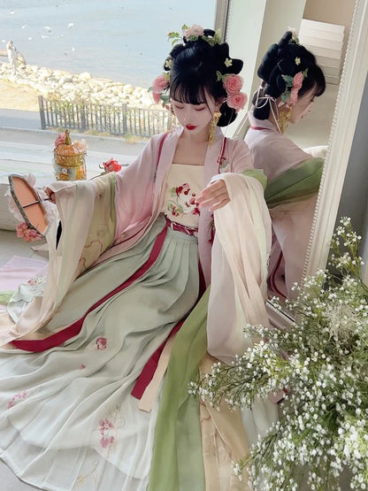 Serene Lily Qiyao Ruqun Ensemble - Song Dynasty Style. Embrace the tranquil charm of Clairy, perfect for themed events or adding a touch of timeless elegance to your wardrobe