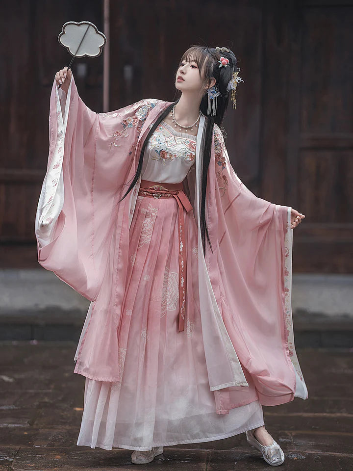 Blush Elegance Qiyao Ruqun Ensemble - Song Dynasty Style. Infuse your wardrobe with a touch of delicate charm, perfect for themed events or elevating your style with timeless grace.