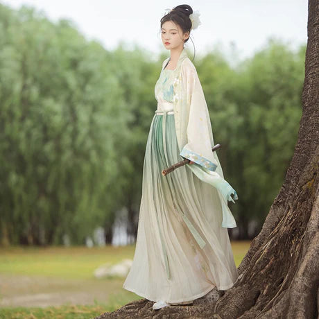 **Alt Text for Image:** &quot;Enchanting Fern Qiyao Ruqun Ensemble - Song Dynasty Style. A fusion of historical charm and contemporary elegance, perfect for themed events or infusing sophistication into your wardrobe.&quot;