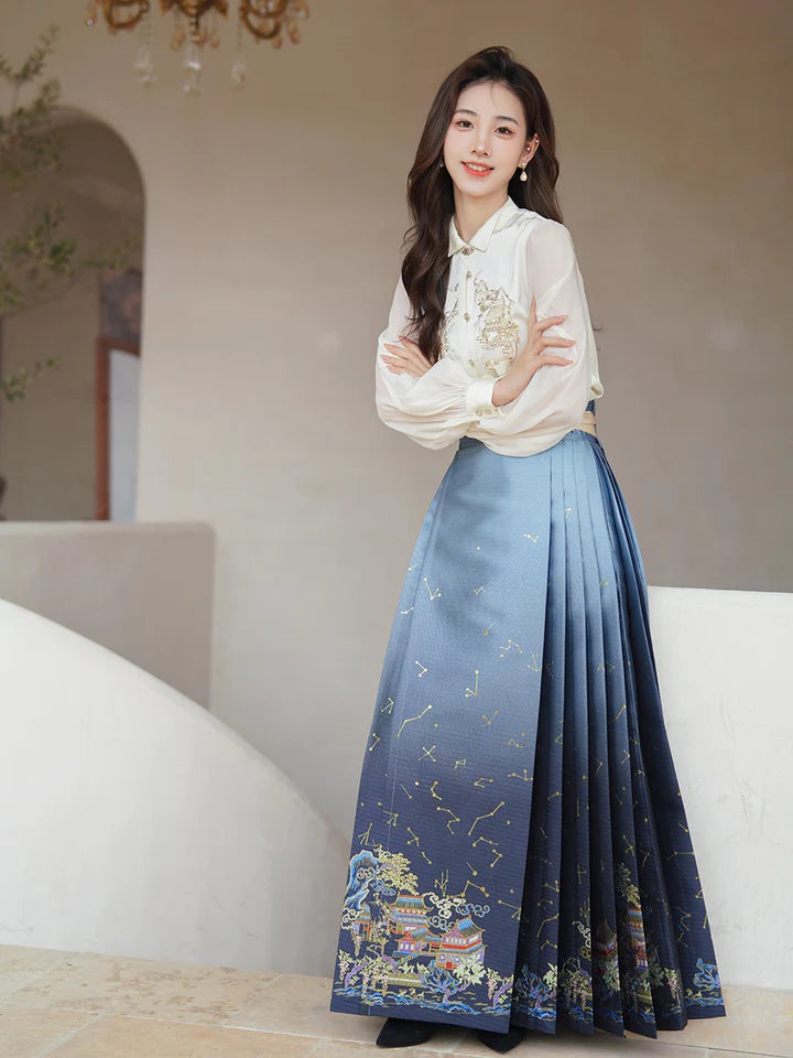 Illuminate your style with our Modern Hanfu, Star—an enchanting fusion of tradition and contemporary allure. This captivating ensemble pays homage to cultural heritage while embodying the modern woman&