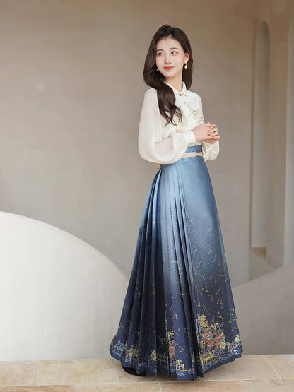 Illuminate your style with our Modern Hanfu, Star—an enchanting fusion of tradition and contemporary allure. This captivating ensemble pays homage to cultural heritage while embodying the modern woman&