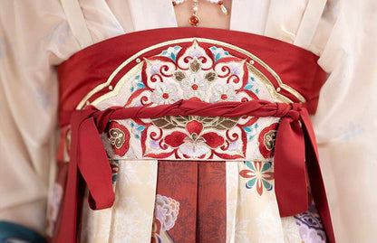 Immerse yourself in the allure of the Tang Dynasty with our Timeless Qixiong Ruqun Ensemble, paying tribute to an era when style reflected societal shifts. Influenced by Yang Guifei, this ensemble captures the preference for plumper figures, encapsulating a unique chapter in feminine ideals. The regal &quot;Da Xiu Shan&quot; coat, adorned with Flourishing Paisley, merges tradition with contemporary elegance. Step out in style, embracing timeless influence with a nod to centuries past.