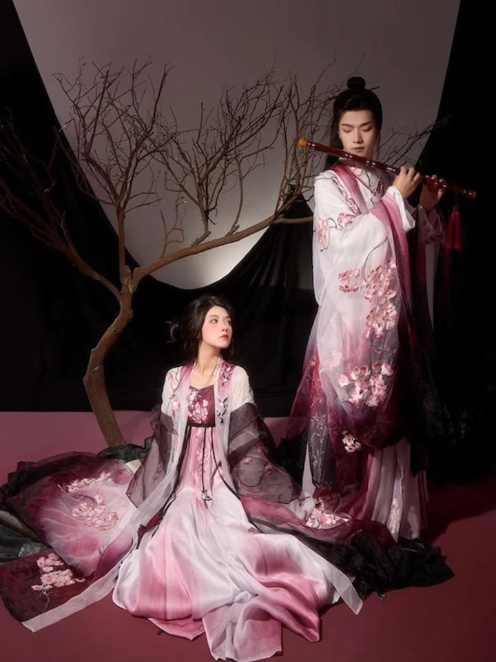 Immerse yourself in the beauty of the Rosy Garden Jiaoling Ruqun, a floral-inspired addition to Moon Hanfu&