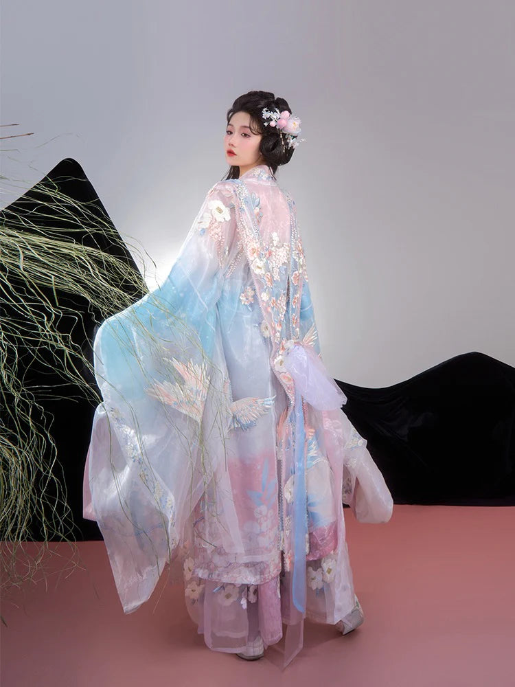 Blossom Cascade Qiyao Ruqun Ensemble - Song Dynasty Style. Dive into a fountain of floral elegance, ideal for themed events or infusing your wardrobe with timeless grace.