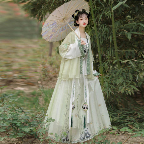 Panda Chic Qiyao Ruqun Ensemble - Song Dynasty Style in High-Quality Polyester. A blend of historical opulence and modern comfort, perfect for themed events or adding a touch of sophistication to your wardrobe.