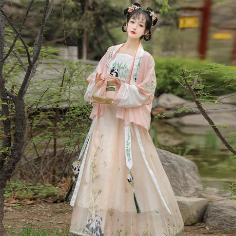 Panda Chic Qiyao Ruqun Ensemble - Song Dynasty Style in High-Quality Polyester. A blend of historical opulence and modern comfort, perfect for themed events or adding a touch of sophistication to your wardrobe.