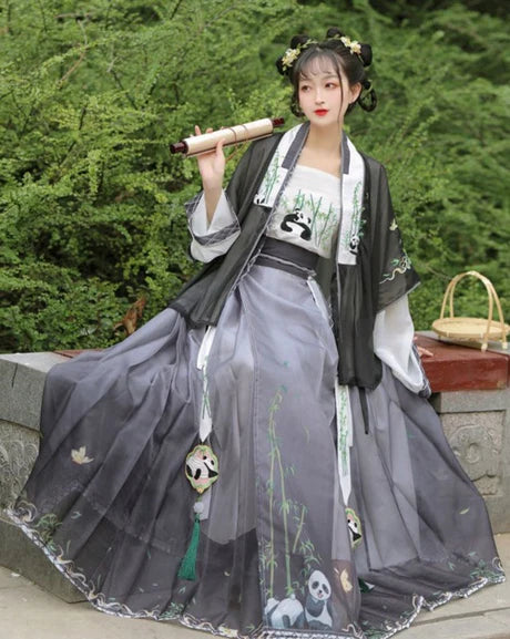 Panda Chic Qiyao Ruqun Ensemble - Song Dynasty Style in High-Quality Polyester. A blend of historical opulence and modern comfort, perfect for themed events or adding a touch of sophistication to your wardrobe.