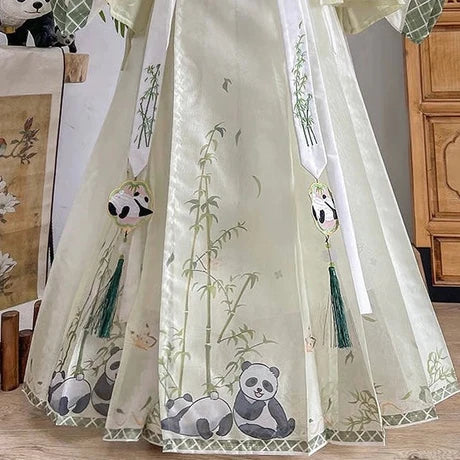 Panda Chic Qiyao Ruqun Ensemble - Song Dynasty Style in High-Quality Polyester. A blend of historical opulence and modern comfort, perfect for themed events or adding a touch of sophistication to your wardrobe.