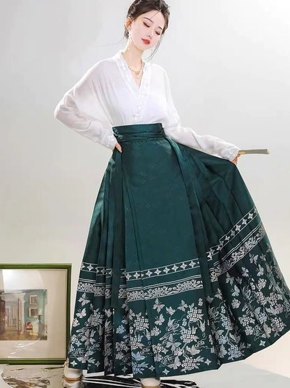 Embrace the Beauty of Blue with this elegant Mamian Skirt—a harmonious blend of tradition and contemporary allure. Elevate your wardrobe with this captivating ensemble, embodying the timeless beauty of Chinese fashion. The Beauty of Blue Mamian Skirt invites you to rediscover grace and cultural richness, seamlessly blending tradition with a touch of modern sophistication.