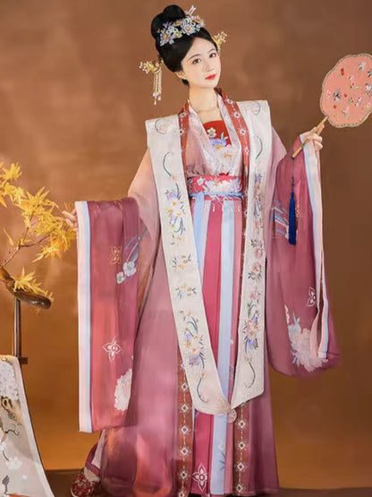 Radiant Bloom Qiyao Ruqun Ensemble - Song Dynasty Style. Embrace the charm of flourishing beauty, ideal for themed events or enhancing your wardrobe with timeless elegance.